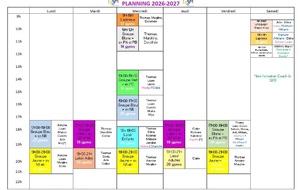 CALENDRIER HEBDOMADAIRE D’ENTRAÎNEMENT