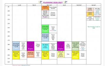 CALENDRIER HEBDOMADAIRE D’ENTRAÎNEMENT